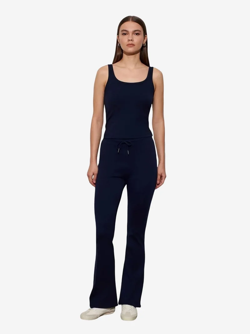 ديلفين DILVIN Mid-Waist Flare Jersey Pants With Drawstring