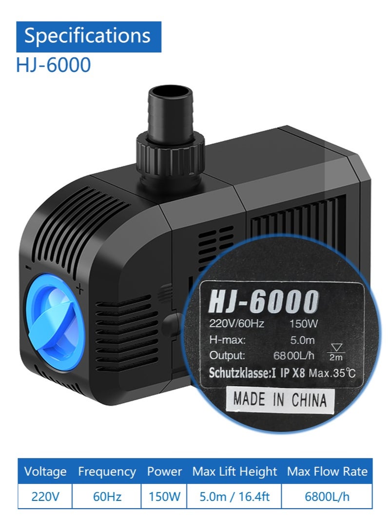 هينجبو مضخة نافورة مضخة مياه مضخة غاطسة للحديقة نافورة شلال حوض أسماك بما في ذلك إسفنجة الترشيح HJ-6000 60 هرتز - Image 3