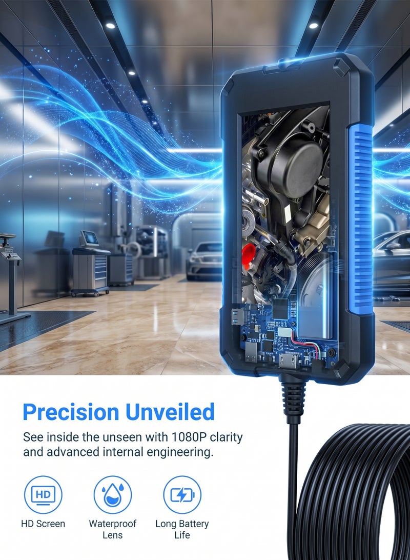Industrial endoscope camera with illumination, 1080P high-definition endoscope tool, equipped with 6 adjustable LED lights, 4.3-inch endoscope, IP67 waterproof inspection endoscope. - Image 2