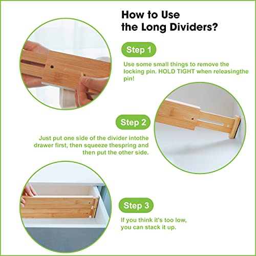ANTOWIN Bamboo Drawer Dividers Organizers, Drawer Separators Splitter,13-17 inches Long Adjustable Spring-loaded Organizer for Large Utensil, Clothes, Tools Drawers (4+3) - Image 4