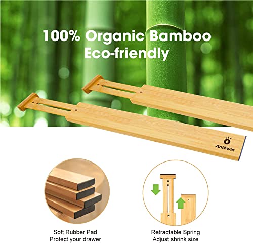 ANTOWIN Bamboo Drawer Dividers Organizers, Drawer Separators Splitter,13-17 inches Long Adjustable Spring-loaded Organizer for Large Utensil, Clothes, Tools Drawers (4+3) - Image 2