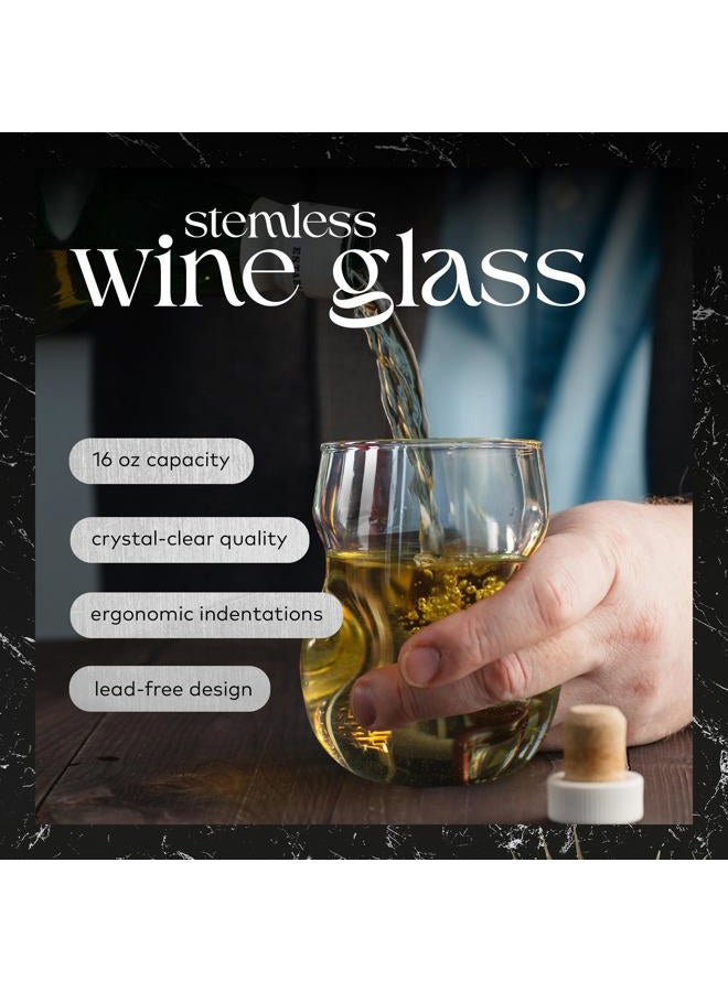 Dragon Glassware Stemless Wine Glasses - 16 oz Clear Short Wine Glasses Set of 2 with Finger Indentations - Aerates Naturally - Image 2