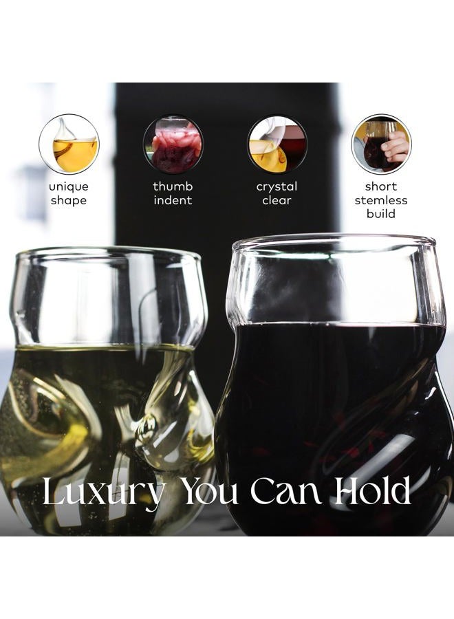 Dragon Glassware Stemless Wine Glasses - 16 oz Clear Short Wine Glasses Set of 2 with Finger Indentations - Aerates Naturally - Image 4