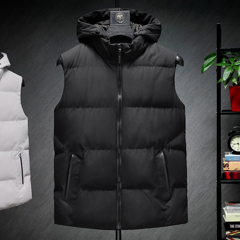 Autumn and winter down cotton vest hooded thickened warm vest youth casual large size coat zipper pocket - Image 5