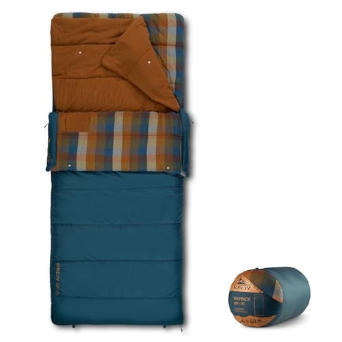 Kelty Wayback Flannel Lined Sleeping Bag, Built in Blanket, Traditional Rectangle Shape, Organic Flannel Cotton Liner, Dual Locking Slide Zips (Reflecting Pond) - Image 1