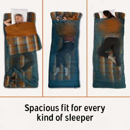 Kelty Wayback Flannel Lined Sleeping Bag, Built in Blanket, Traditional Rectangle Shape, Organic Flannel Cotton Liner, Dual Locking Slide Zips (Reflecting Pond) - Image 5