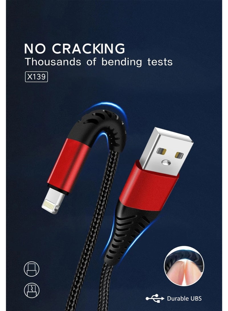 WUW 2 Pcs 2.4A 12W USB to Lightning Fast Charging & Data Transfer/Sync Cable for Apple Lightning iPhone, iPad, iPod, AirPods, and Accessories, Red & Gold - Image 2