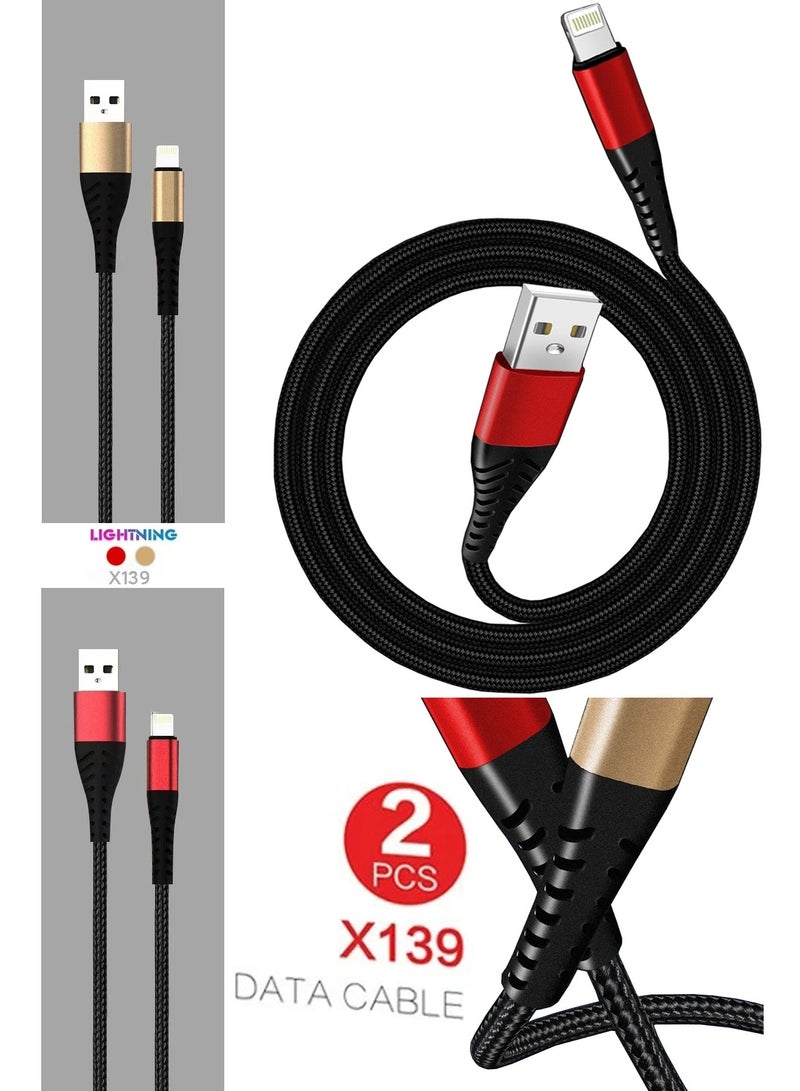 WUW 2 Pcs 2.4A 12W USB to Lightning Fast Charging & Data Transfer/Sync Cable for Apple Lightning iPhone, iPad, iPod, AirPods, and Accessories, Red & Gold - Image 1