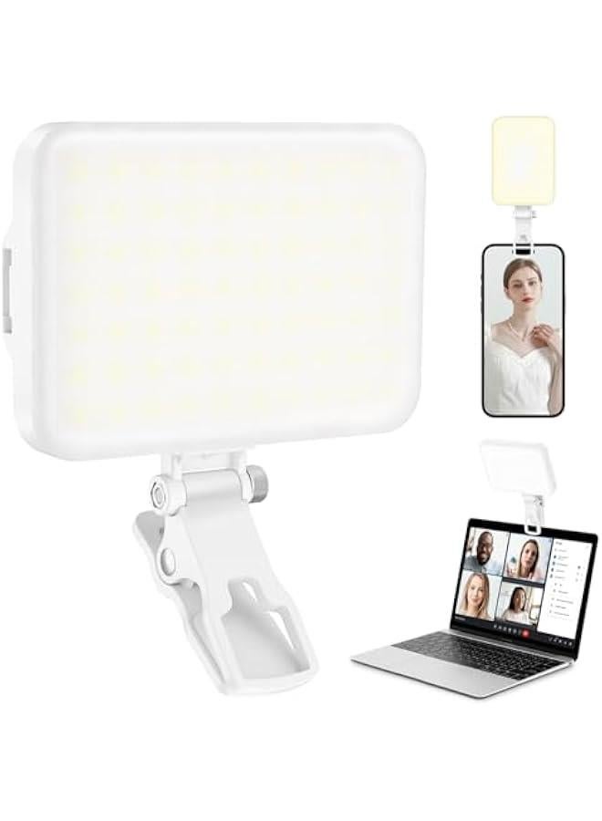 60 LED Portable Selfie Light Video Conference Lighting with Clip & Camera Tripod Adapter Rechargeable 2200mAh CRI 97+, 9 Light Modes for Phone iPhone Webcam Laptop Photo Makeup - Image 1
