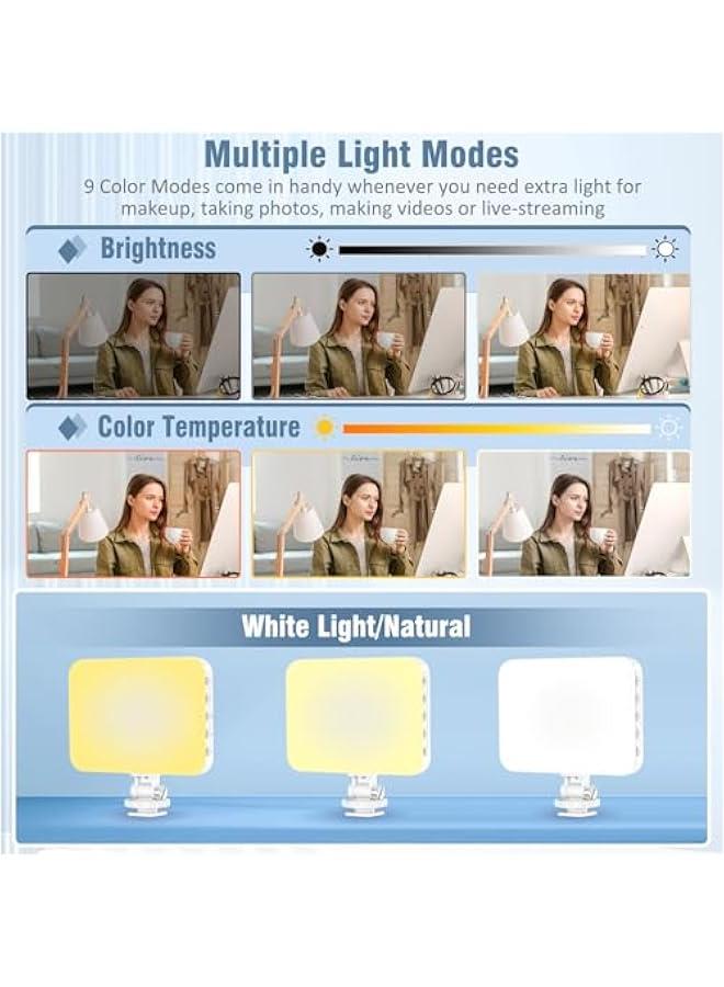 60 LED Portable Selfie Light Video Conference Lighting with Clip & Camera Tripod Adapter Rechargeable 2200mAh CRI 97+, 9 Light Modes for Phone iPhone Webcam Laptop Photo Makeup - Image 3