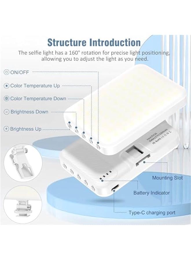 60 LED Portable Selfie Light Video Conference Lighting with Clip & Camera Tripod Adapter Rechargeable 2200mAh CRI 97+, 9 Light Modes for Phone iPhone Webcam Laptop Photo Makeup - Image 4