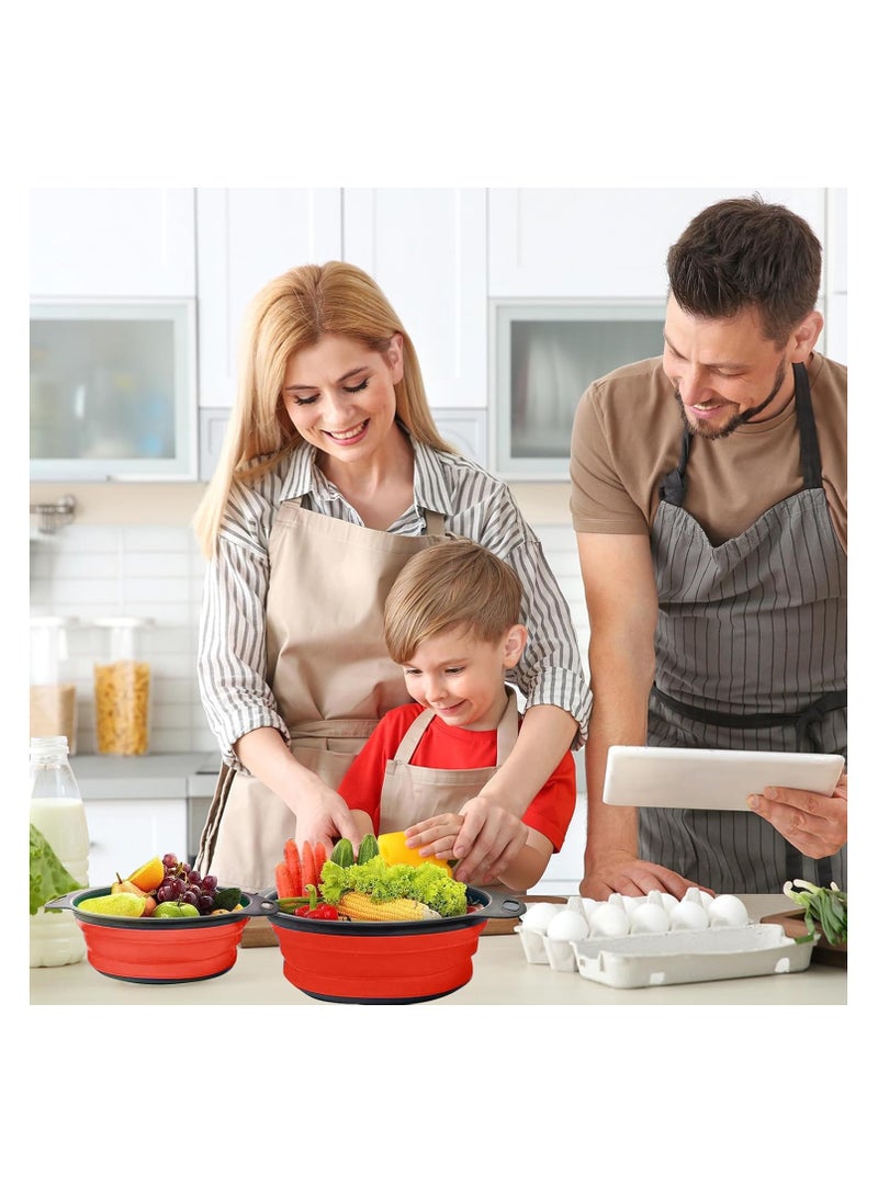 Folding Colander, 2-Piece Folding Colander, Space-Saving Kitchen Colander, Food-Grade Silicone Folding Colander With Handle, 1 Large + 1 Small (Red) - Image 3