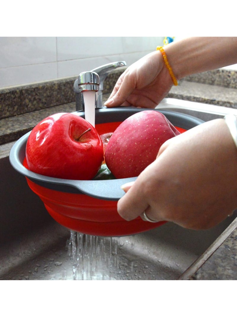 Folding Colander, 2-Piece Folding Colander, Space-Saving Kitchen Colander, Food-Grade Silicone Folding Colander With Handle, 1 Large + 1 Small (Red) - Image 5