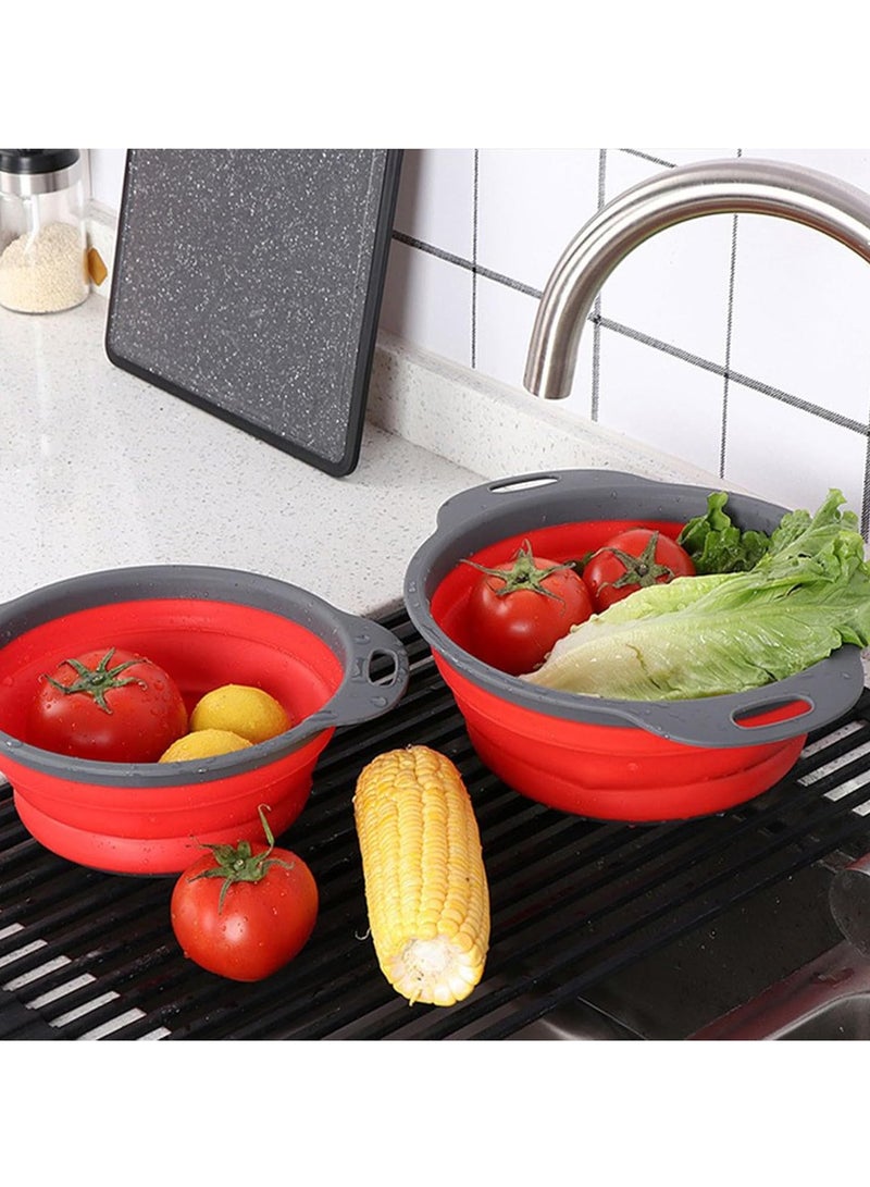 Folding Colander, 2-Piece Folding Colander, Space-Saving Kitchen Colander, Food-Grade Silicone Folding Colander With Handle, 1 Large + 1 Small (Red) - Image 4