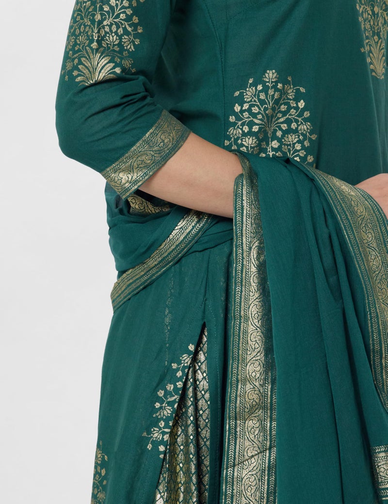 Biba Cotton Women Printed Straight Salwar Kurta Dupatta(Skdassorted7074E_Green_32) - Image 5
