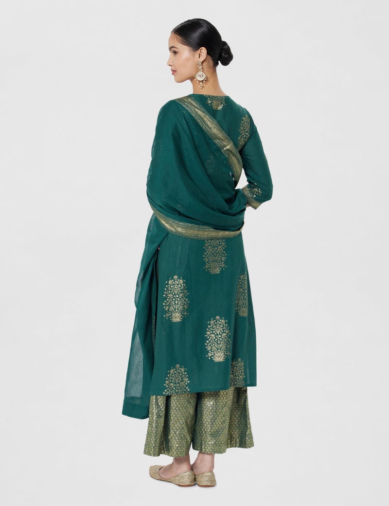 Biba Cotton Women Printed Straight Salwar Kurta Dupatta(Skdassorted7074E_Green_32) - Image 3