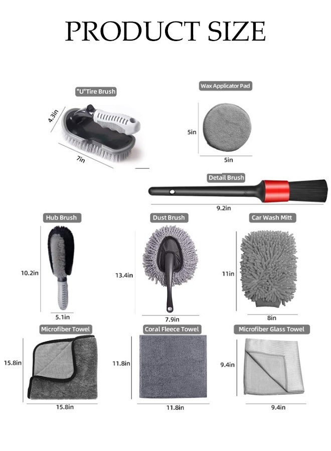 DUNISO 9Pcs Car Wash Cleaning Kit with Soft Microfiber Cloth Towels,Wash Mitt Sponge, Wheel Brush for Car Alloy Wheel Tyre Brush Cleaning,Automotive Detail Brushes Kit for Car Interior & Exterior - Image 2