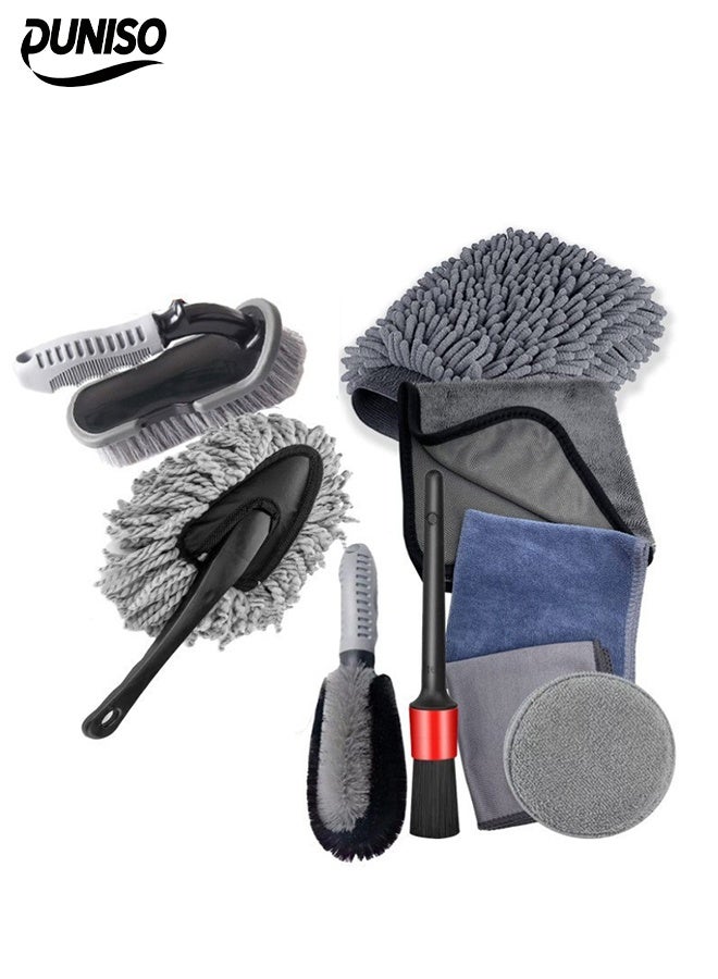DUNISO 9Pcs Car Wash Cleaning Kit with Soft Microfiber Cloth Towels,Wash Mitt Sponge, Wheel Brush for Car Alloy Wheel Tyre Brush Cleaning,Automotive Detail Brushes Kit for Car Interior & Exterior - Image 1
