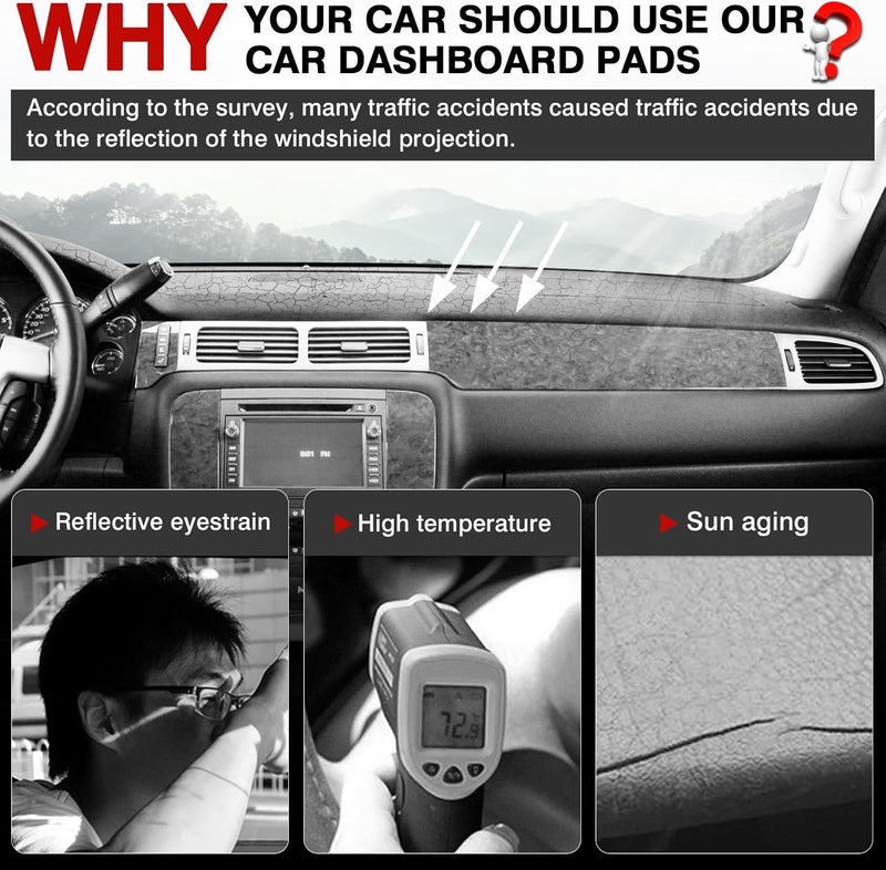 Autorder Dashboard Cover Mat for 2007-2014 Chevrolet Tahoe Suburban/GMC Yukon XL&2007-2013 Chevy Avalanche Silverado 1500 2500 3500 LTZ/GMC Sierra SLT Denali Accessories Upgrade Velvet Dash Cover - Image 2
