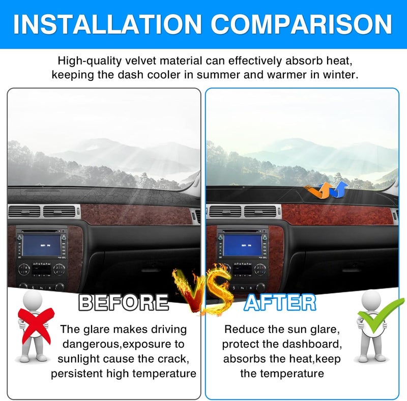 Autorder Dashboard Cover Mat for 2007-2014 Chevrolet Tahoe Suburban/GMC Yukon XL&2007-2013 Chevy Avalanche Silverado 1500 2500 3500 LTZ/GMC Sierra SLT Denali Accessories Upgrade Velvet Dash Cover - Image 3