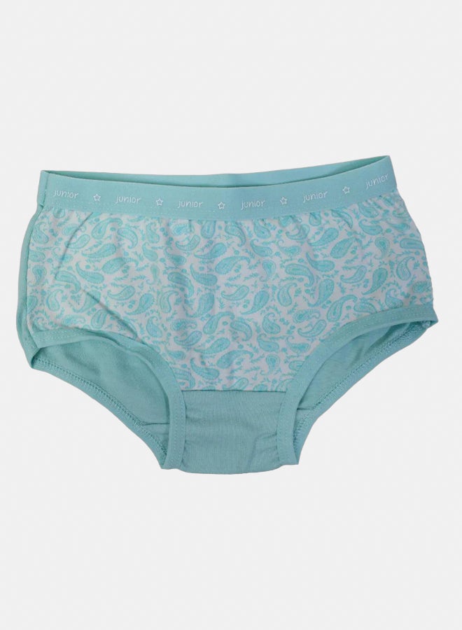 Junior Girls Cotton Panties – Aqua Floral Design - Image 1