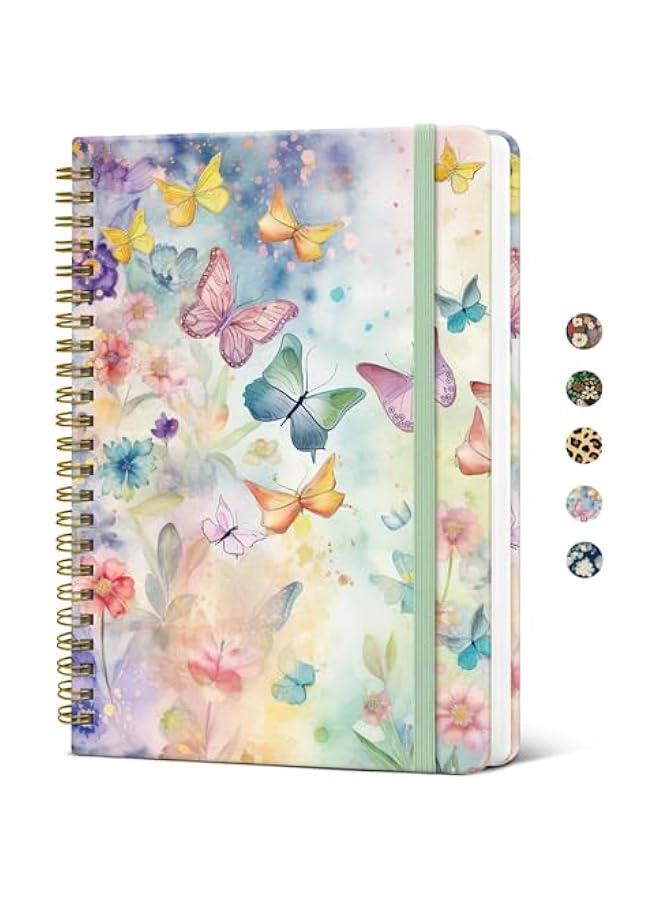 Arabest Lined Spiral Journal Notebook for Women, Pretty A5 College Ruled Hardcover Notebook for Work & Note Taking, Cute Aesthetic Journal for Writing, 140 s, Colorful erfly - Image 1