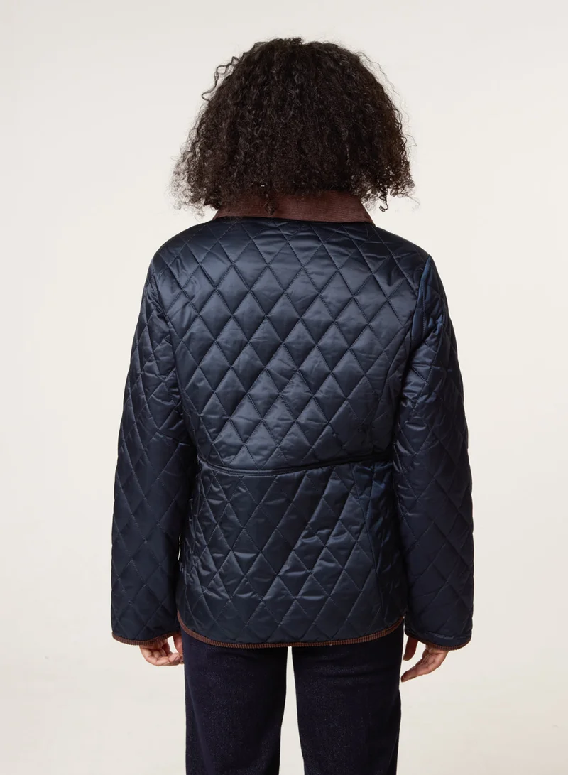 Blue Vanilla Diamond Quilted Cord Collar Coat