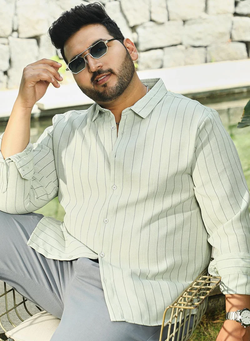 Instafab Plus Instafab Plus Men's Coin Grey Unbalanced-Pinstripe Shirt For Casual Wear | Spread Collar | Long Cuffed Sleeves | Button Closure | Plus Size Shirt Crafted With Comfort Fit For Everyday Wear
