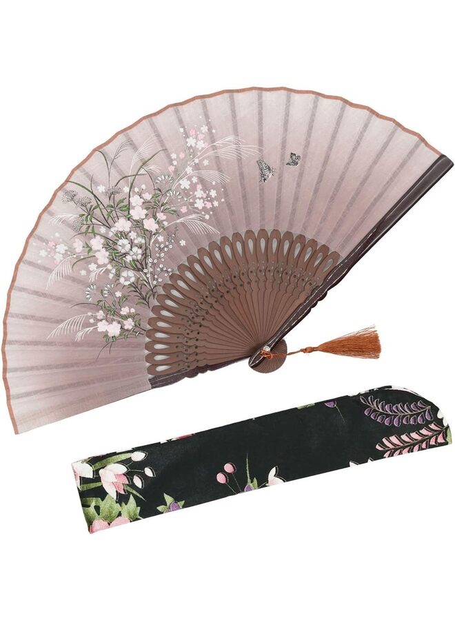 8.27"(21cm) Hand Held Folding Fans - Hand Fan with a Fabric Sleeve for Protection Handheld Fan Folding Hand Fan for Gifts - Chinese/Japanese Vintage Retro Style (Brown) - Image 1