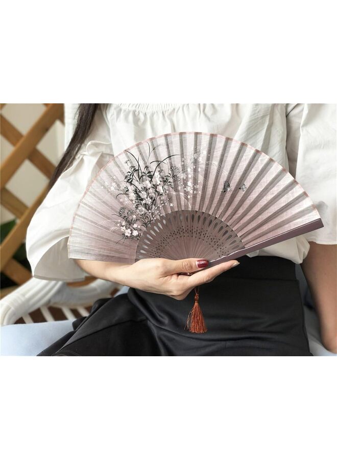 8.27"(21cm) Hand Held Folding Fans - Hand Fan with a Fabric Sleeve for Protection Handheld Fan Folding Hand Fan for Gifts - Chinese/Japanese Vintage Retro Style (Brown) - Image 5