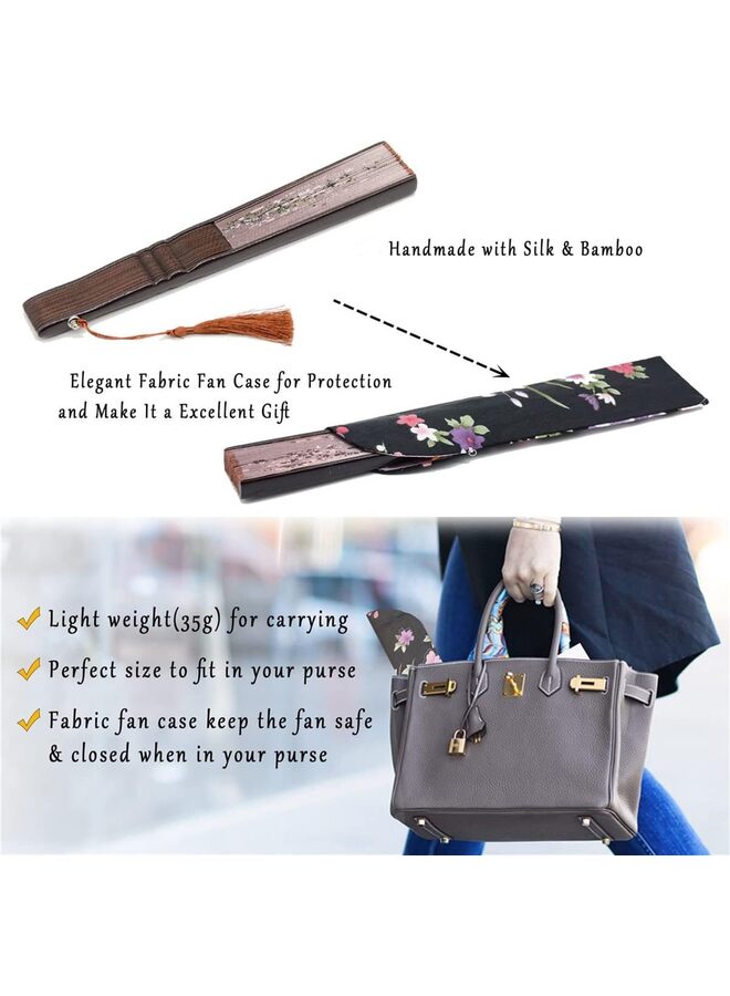 8.27"(21cm) Hand Held Folding Fans - Hand Fan with a Fabric Sleeve for Protection Handheld Fan Folding Hand Fan for Gifts - Chinese/Japanese Vintage Retro Style (Brown) - Image 3