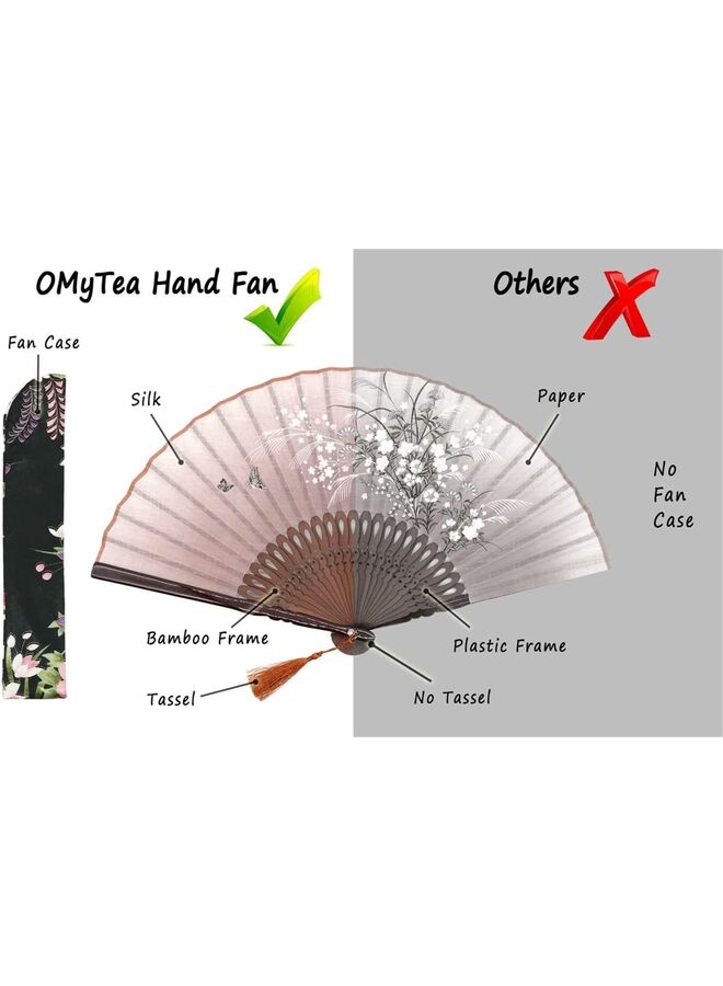 8.27"(21cm) Hand Held Folding Fans - Hand Fan with a Fabric Sleeve for Protection Handheld Fan Folding Hand Fan for Gifts - Chinese/Japanese Vintage Retro Style (Brown) - Image 2
