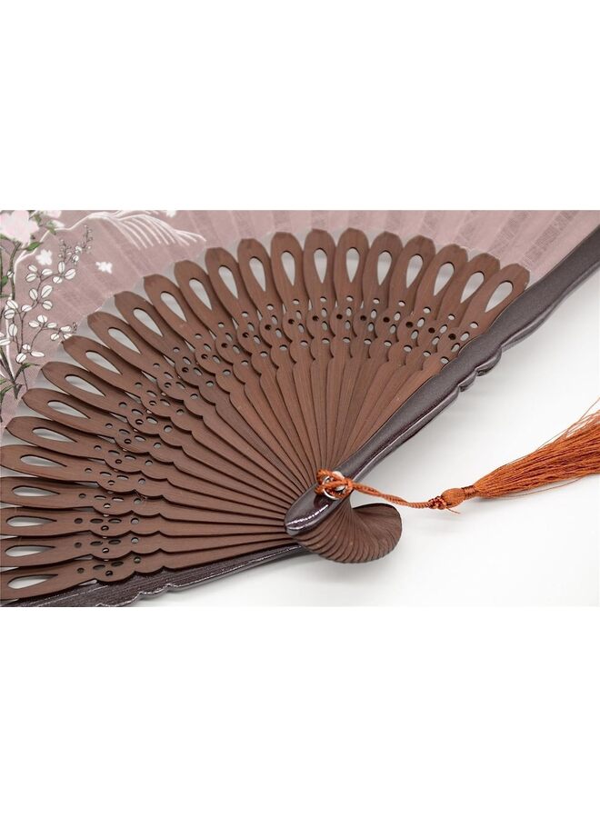 8.27"(21cm) Hand Held Folding Fans - Hand Fan with a Fabric Sleeve for Protection Handheld Fan Folding Hand Fan for Gifts - Chinese/Japanese Vintage Retro Style (Brown) - Image 4