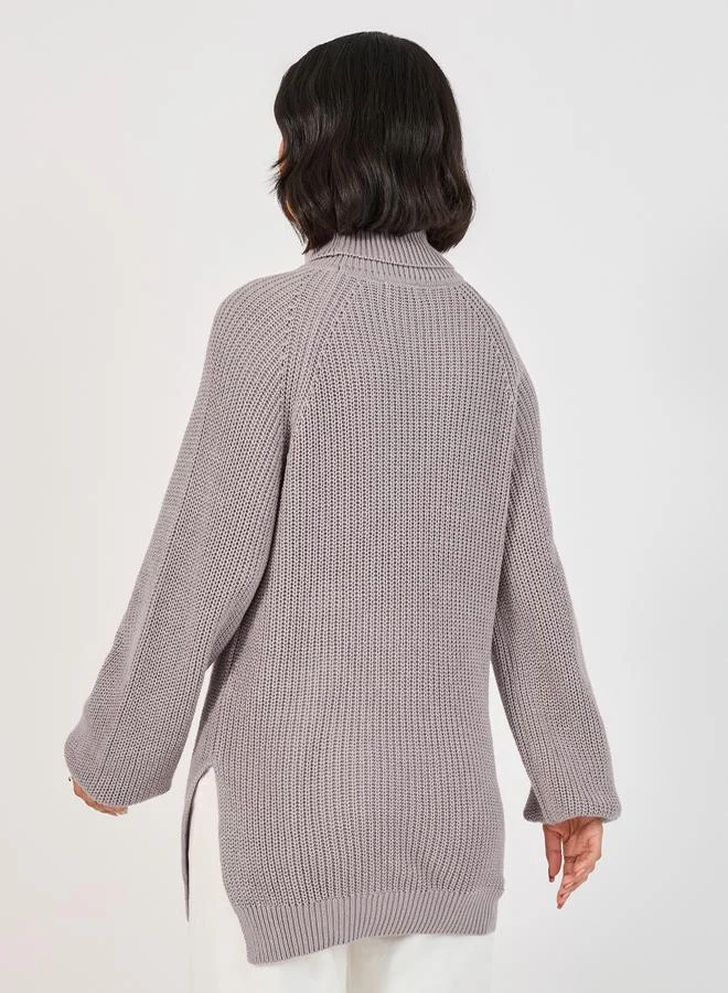 Styli Regular Fit Longline Chunky Knit Turtle Neck Sweater