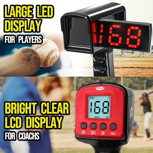 PLAYAPUT Baseball Radar Gun with Tripod,LED+LCD Larger Display, Speed Radar Gun for Baseball Softball,Handheld or Hand Free Speed Sensors Baseball Speed Training Equipment for All Baseball Players - Image 4