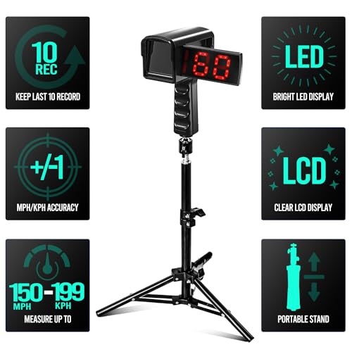 PLAYAPUT Baseball Radar Gun with Tripod,LED+LCD Larger Display, Speed Radar Gun for Baseball Softball,Handheld or Hand Free Speed Sensors Baseball Speed Training Equipment for All Baseball Players - Image 3