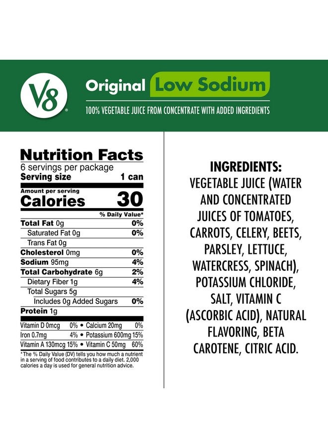 V8 Low Sodium Original 100% Vegetable Juice, 5.5 fl oz Can (6 Pack) - Image 4