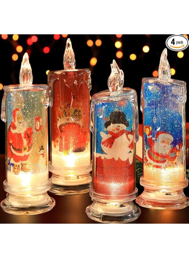Christmas Flameless Candles with Santa Claus, Snowman,Decals Set of 4 - Image 1