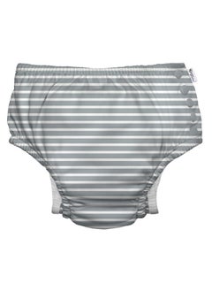 green sprouts i play. by green sprouts Reusable, Eco Snap Swim Diaper with Gussets, UPF 50, 6 mo, Gray Stripes, Patented Design, STANDARD 100 by OEKO-TEX Certified 