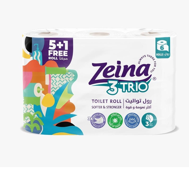 Zeina Trio Toilet Paper Roll -6 Roll (5+1) (May vary package) - Image 1