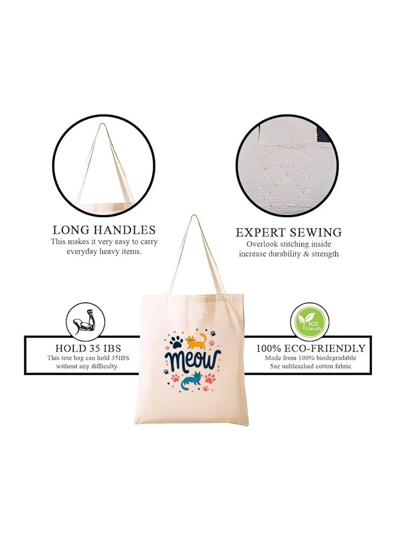 PRINTSHOP4ME International Cat Day Cotton Tote Bag–Eco-Friendly,Reusable Bag|Durable With Cat-Themed Design|Ideal For Daily,Travel And Gifts Cat Lovers - Image 5