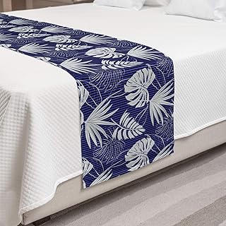 Ambesonne Ambesonne Leaves Bed Runner, Hawaiian Flora Tropical Rainforest Monstera Leaves on Stripes, Decorative Accent Bedding  - Image 1