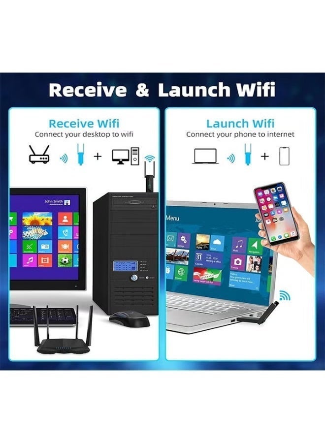 محول واي فاي لاسلكي USB، جهاز استقبال خارجي للشبكة اللاسلكية ثنائي النطاق 5.8/2.4 جيجاهرتز بسرعة 1300 ميجابت في الثانية لأجهزة الكمبيوتر/الكمبيوتر المكتبي/الكمبيوتر المحمول/الكمبيوتر اللوحي، يدعم أنظمة التشغيل Windows 11/10/8/7/Vista/XP - Image 5
