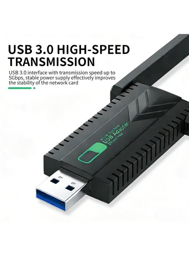 جوي فوكس محول واي فاي لاسلكي USB، جهاز استقبال خارجي للشبكة اللاسلكية ثنائي النطاق 5.8/2.4 جيجاهرتز بسرعة 1300 ميجابت في الثانية لأجهزة الكمبيوتر/الكمبيوتر المكتبي/الكمبيوتر المحمول/الكمبيوتر اللوحي، يدعم أنظمة التشغيل Windows 11/10/8/7/Vista/XP - Image 3