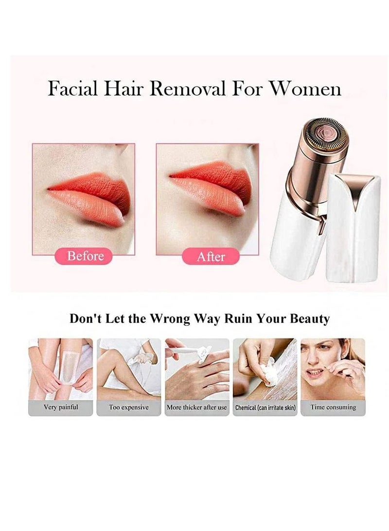 Electric Facial Hair Remover, Women’s Portable Facial Hair Trimmer, Best Painless Flawless Hair Remover for Women Bikini Area, Peach Fuzz, Upper Lip, Arm (White)