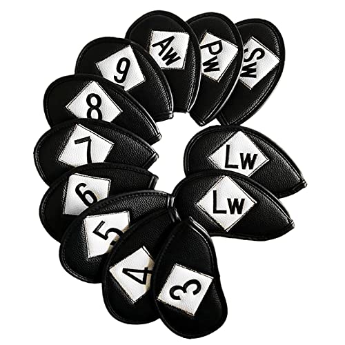 FINGER TEN Premium Synthetic Leather Stylish Iron & Wedge Golf Head Covers Value 12 Piece Set, Embroidered Labels & Fits Most Clubs Gift Set, Travel Protection Accessories (Both Side-Black) - Image 1