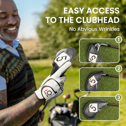FINGER TEN Premium Synthetic Leather Stylish Iron & Wedge Golf Head Covers Value 12 Piece Set, Embroidered Labels & Fits Most Clubs Gift Set, Travel Protection Accessories (Both Side-Black) - Image 4