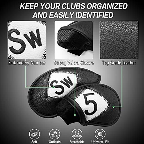 FINGER TEN Premium Synthetic Leather Stylish Iron & Wedge Golf Head Covers Value 12 Piece Set, Embroidered Labels & Fits Most Clubs Gift Set, Travel Protection Accessories (Both Side-Black) - Image 3