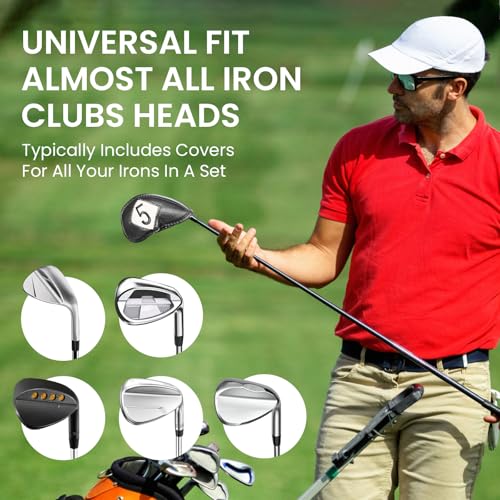 FINGER TEN Premium Synthetic Leather Stylish Iron & Wedge Golf Head Covers Value 12 Piece Set, Embroidered Labels & Fits Most Clubs Gift Set, Travel Protection Accessories (Both Side-Black) - Image 5
