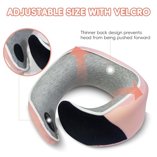 Proglobe Junior Kids Travel Neck Pillow - Ergonomic Memory Foam Pillow for Airplane, Car, Booster Seat - Soft, Washable, Compact Travel Pillow with Strap - Light Pink - Ages 4-13 - Image 4